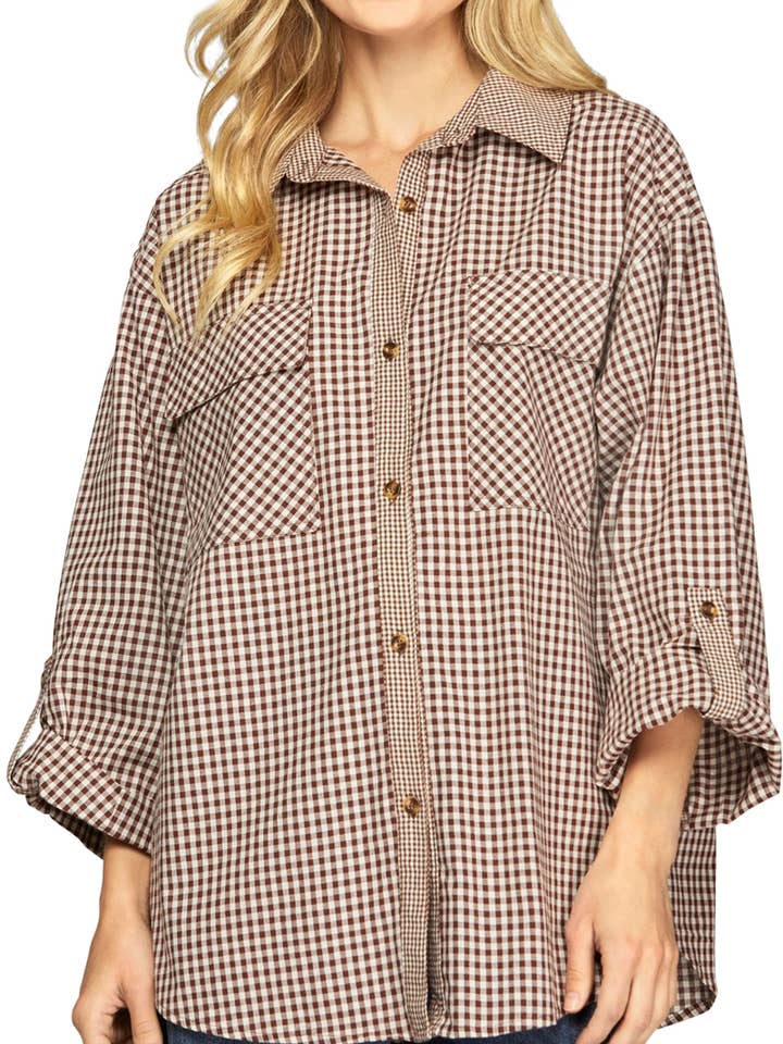 Roll Tab Sleeve Plaid Shirt for wholesale by Vanilla Monkey