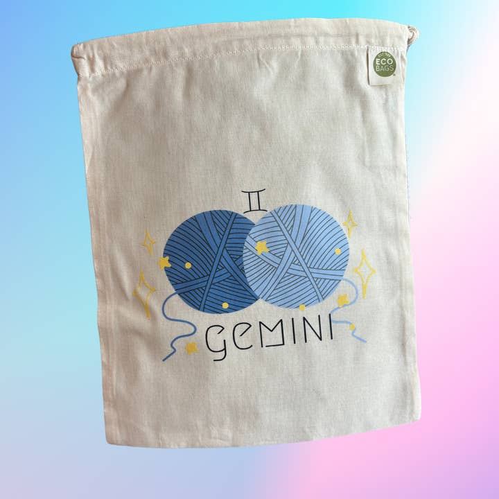 Drawstring Project Bag Yarn Zodiac Gemini S Astrology Star for wholesale by Comma Craft Co