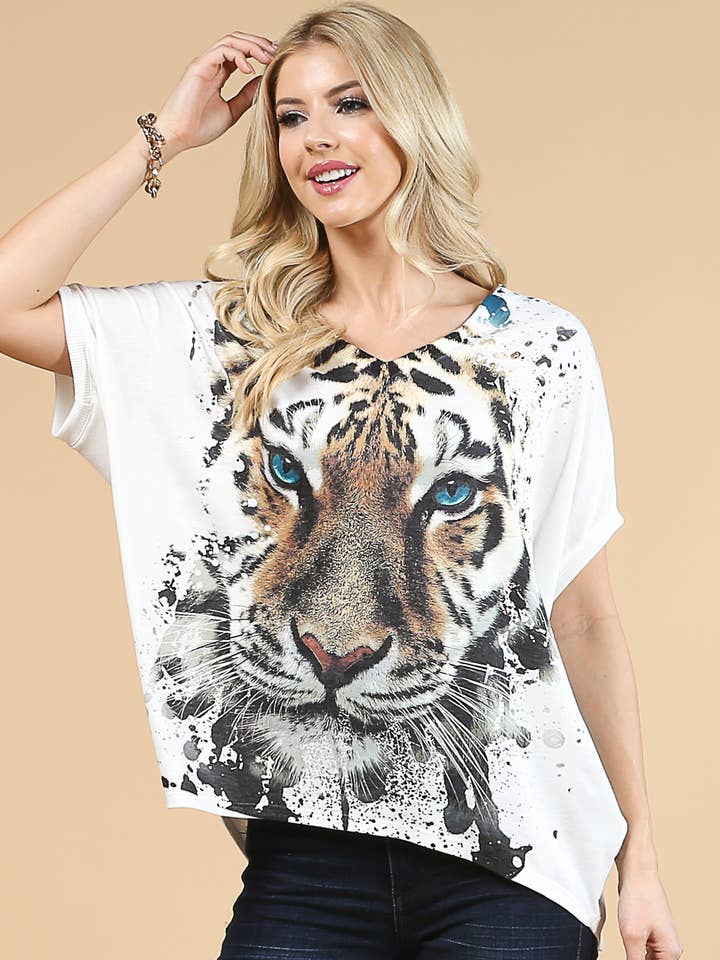 AV1032-MYRIAM TOP MIT DOLMANÄRMELN UND TIGERFACE für den Großhandel von Avery