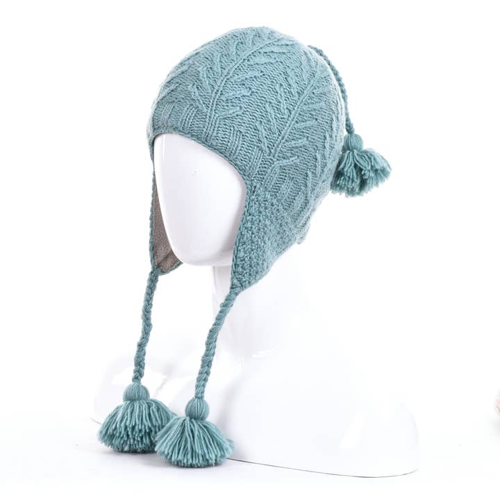 Lost Horizons Knitwear - Wholesale Beanie - Women's - Willow Earflap Wool Hat with Braids and Pom-Poms4