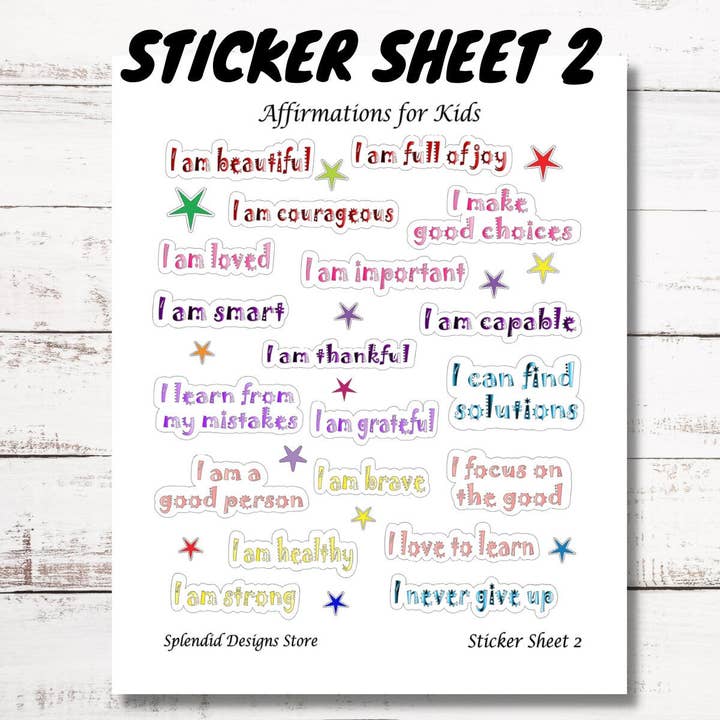 Splendid Designs Store - Wholesale Sticker - Kids & Baby - Positive Affirmations for Kids Sticker Sheets2