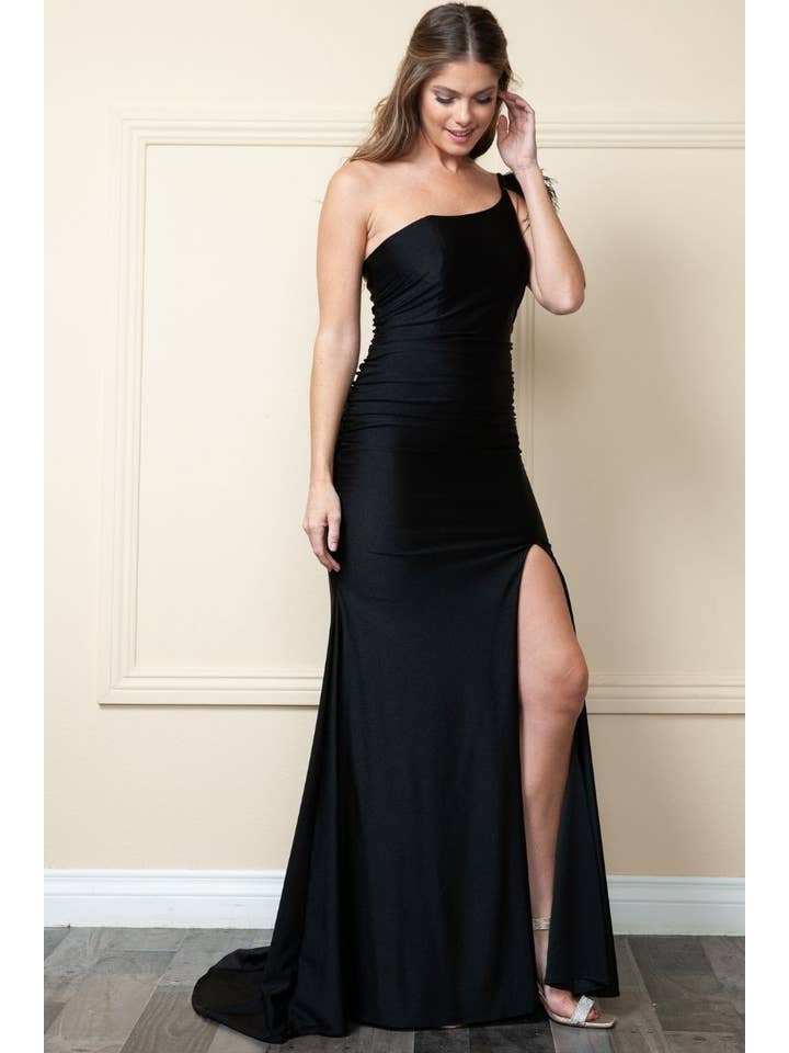 POLY USA - Wholesale Gown – Women's - 9068- One shoulder Feather detail Spandex Dress6