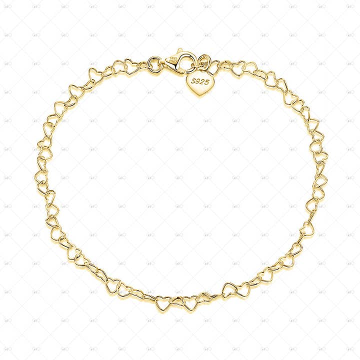 14 Karat vergoldetes Fußkettchen aus S925er-Silber, hohl, herzförmig für den Großhandel von Gioiellin - S925 Silver Jewelry