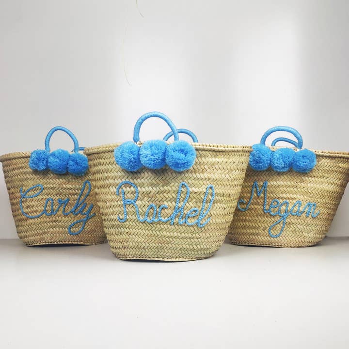 ProHandmadeDesign - Wholesale Beach Bag - Monogrammed Straw bag with pompoms - customized beach bag