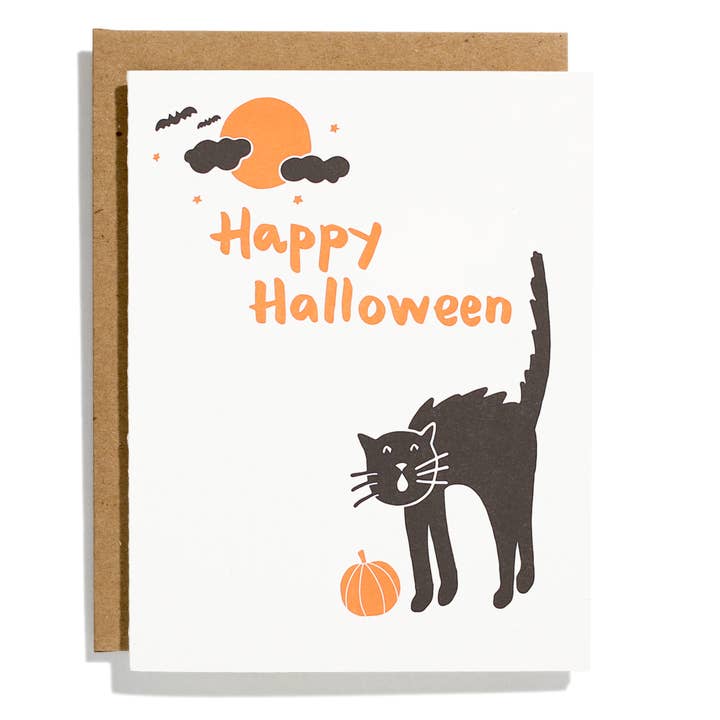 Halloween Cat - Letterpress Greeting Card for wholesale by Shorthand Press