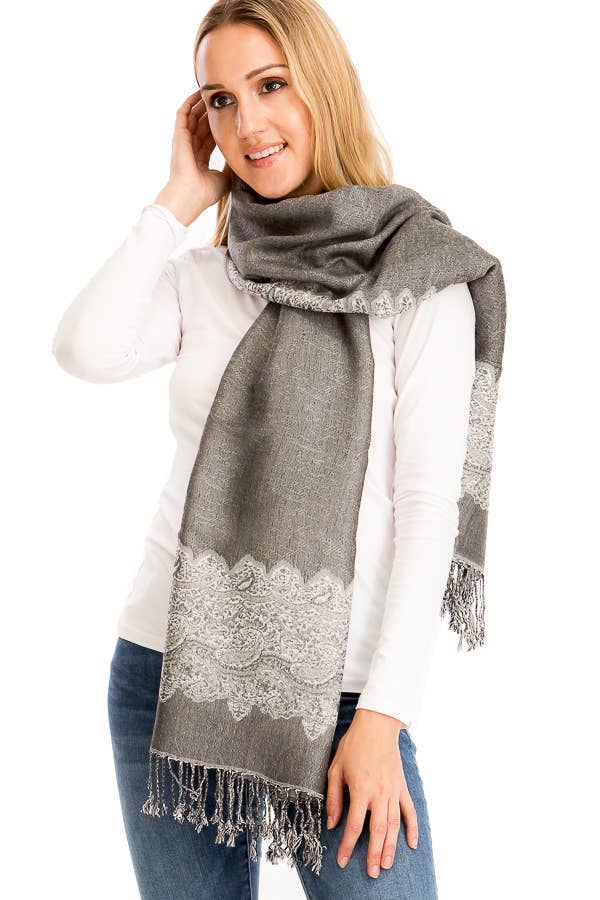 Cap Zone - Wholesale Scarf - Women's - Luxury Delicate Paisley Versatile Wrap Faux Pashmina6