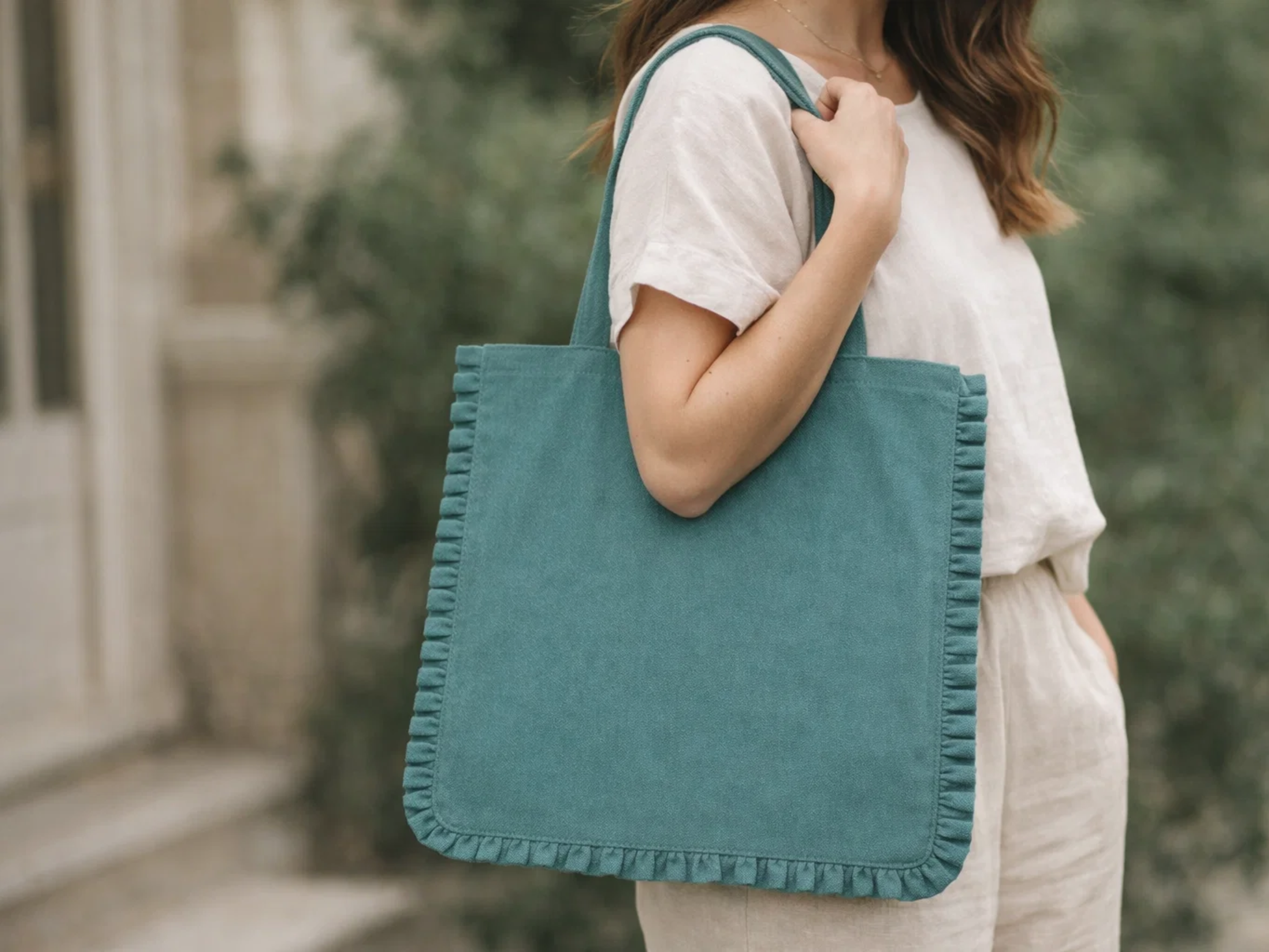 House of Kraft Jewelry & Accessories - Wholesale Tote Bag - Women's - Canvas Ruffle Tote | Canvas Colored Tote Bag | Unbranded 10