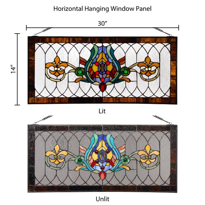 River of Goods - Wholesale Suncatcher - 30"L Fleur De Lis Victorian Stained Glass Pub Window Panel5