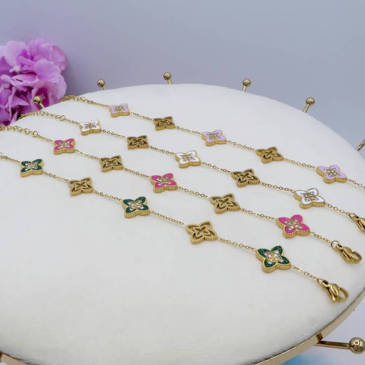 Daemon srls - Wholesale Charm/Dangle Bracelet - LILY SHINE ~ Bracciale flowers in ACCIAIO inossidabile smaltato + cubic zirconia6