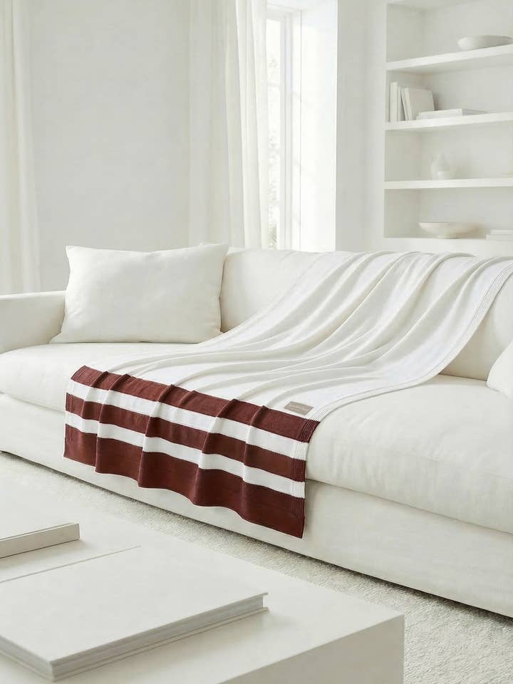 Gestrickte Baumwolldecke mit Streifen für den Großhandel von Tecmalha Knitwear