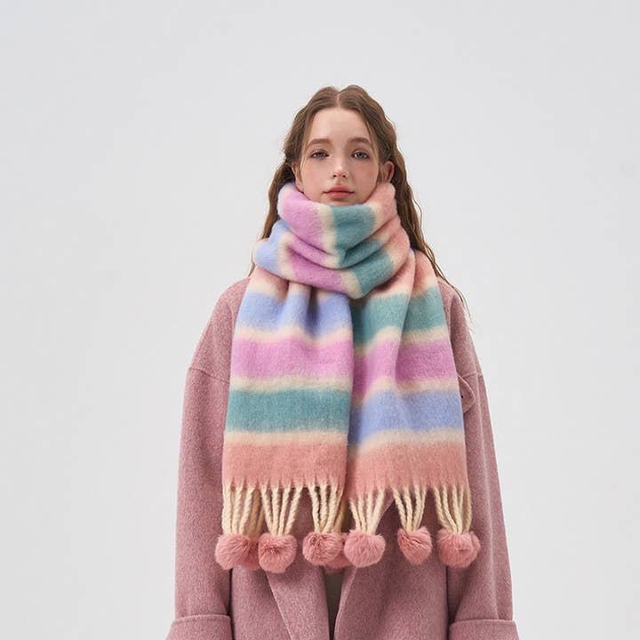 Color Stripe Scarf – Warm Winter Couple Wrap_CWASC2302 for wholesale by ACCITY