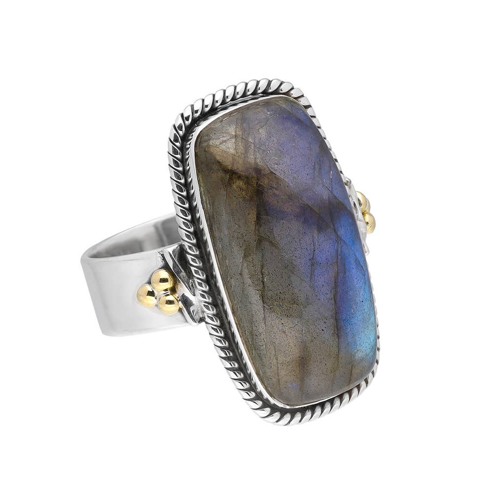 Tiramisu - Wholesale Cocktail/Statement Ring - Labradorite 925 Sterling Silver with Brass Ring Jewelry2