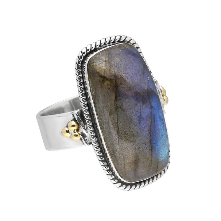 Tiramisu - Wholesale Cocktail/Statement Ring - Labradorite 925 Sterling Silver with Brass Ring Jewelry2