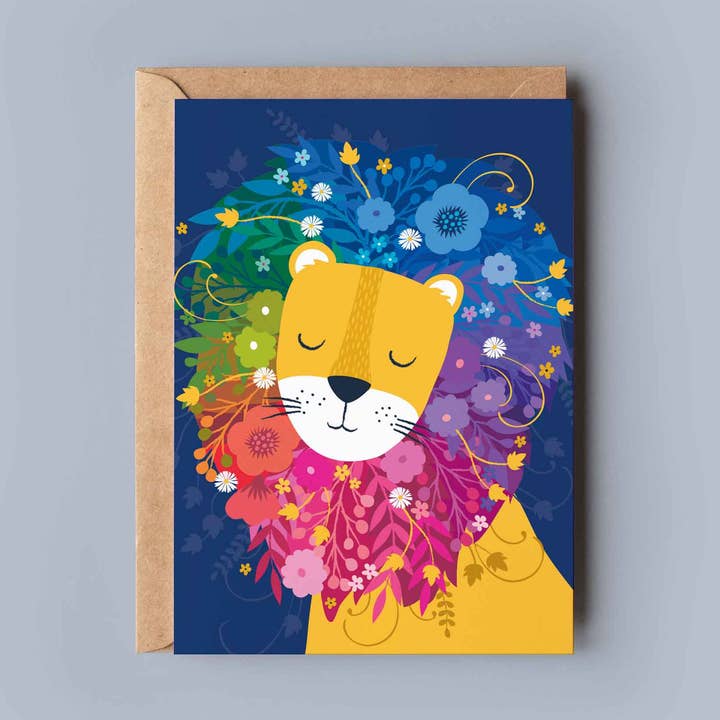 Rainbow Lion Pride Card | Blank Greeting Card for wholesale by Klara Hawkins
