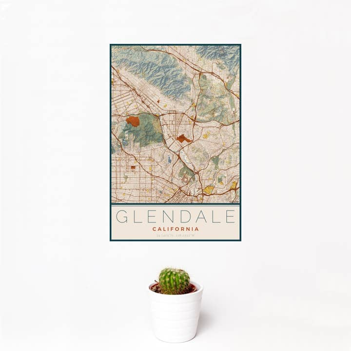 Grabado en madera de mapa de Glendale CA para venta al por mayor de JACE.design