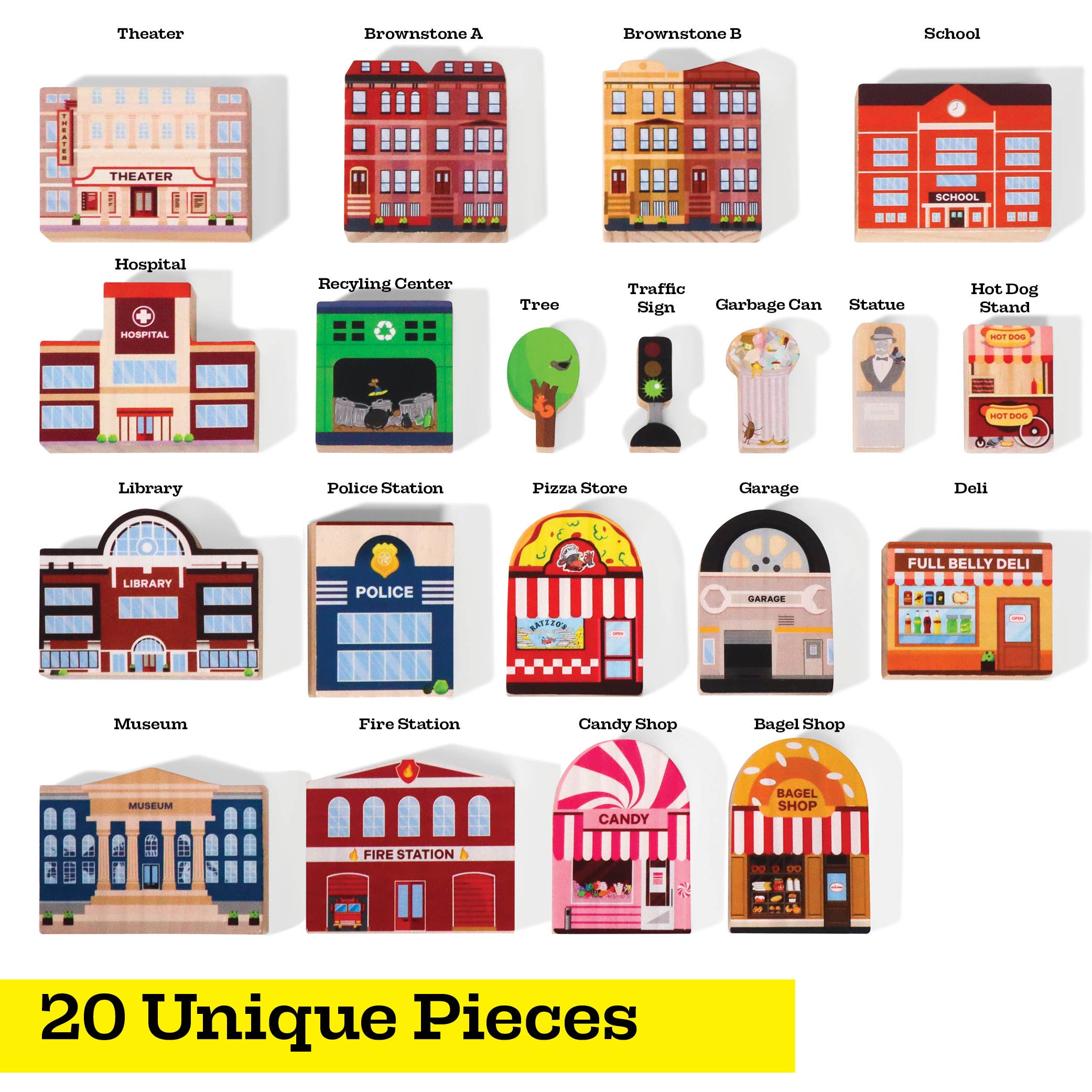 Twinkle Toys LLC - Wholesale Toy Set - Kids - 20 Piece Wooden City Play Set - Wooden Town Buildings 1