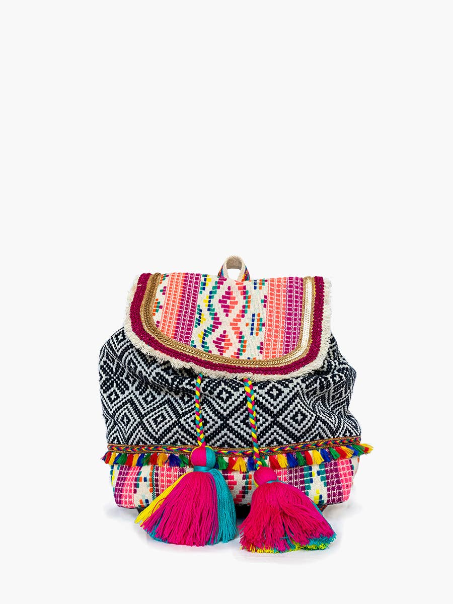 Jen & Co. - Wholesale Backpack - Women's - BP2301 Magdelena Aztec Cotton Backpack w/ Tassels2