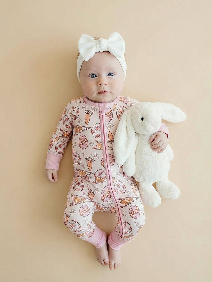 Bamboo Baby Zip Romper | Easter Hop for wholesale by Lucky Panda Kids