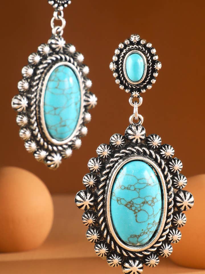 Ovale turquoise hanger oorbel in westerse stijl voor wholesale door Urbanista