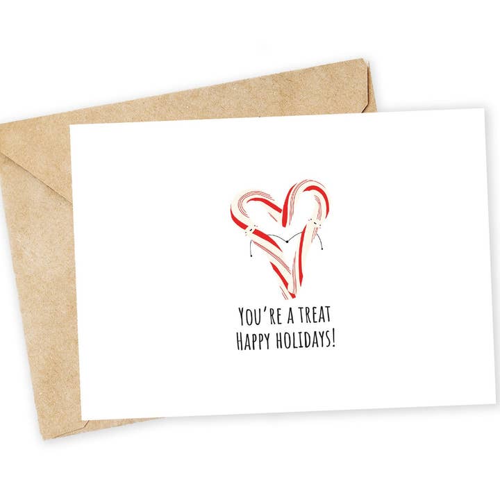 Carte de vœux de vacances "Tu es un délice" en forme de cœur de sucre d'orge pour la vente par Chewy Lemon Studio