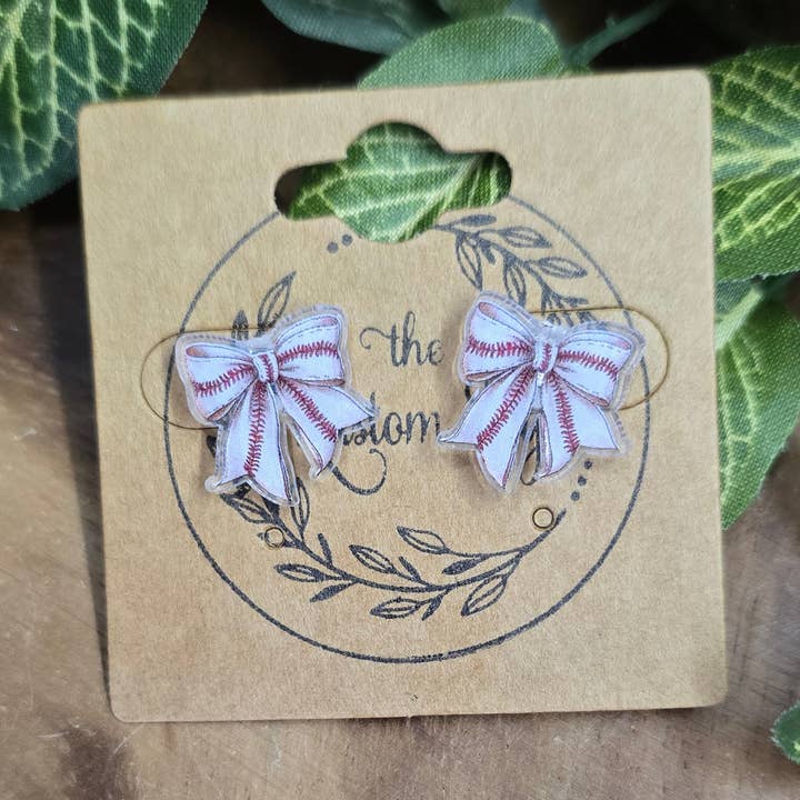 Baseball Bow Stud Acrylic Earrings – Handmade for wholesale by The Kustom Edge