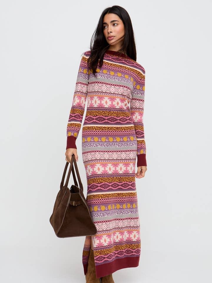 Raffya - Wholesale Dress - Women's - Elvis Longline Folk Jacquard Maxi Dress In Multi0
