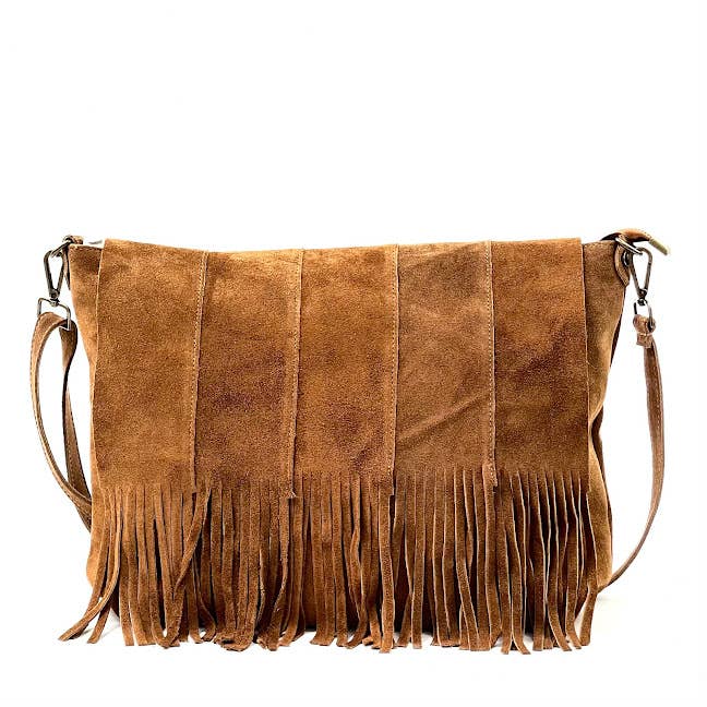 Sac bandoulière en daim Nairobi à franges pour la vente par MILANO AMOUR