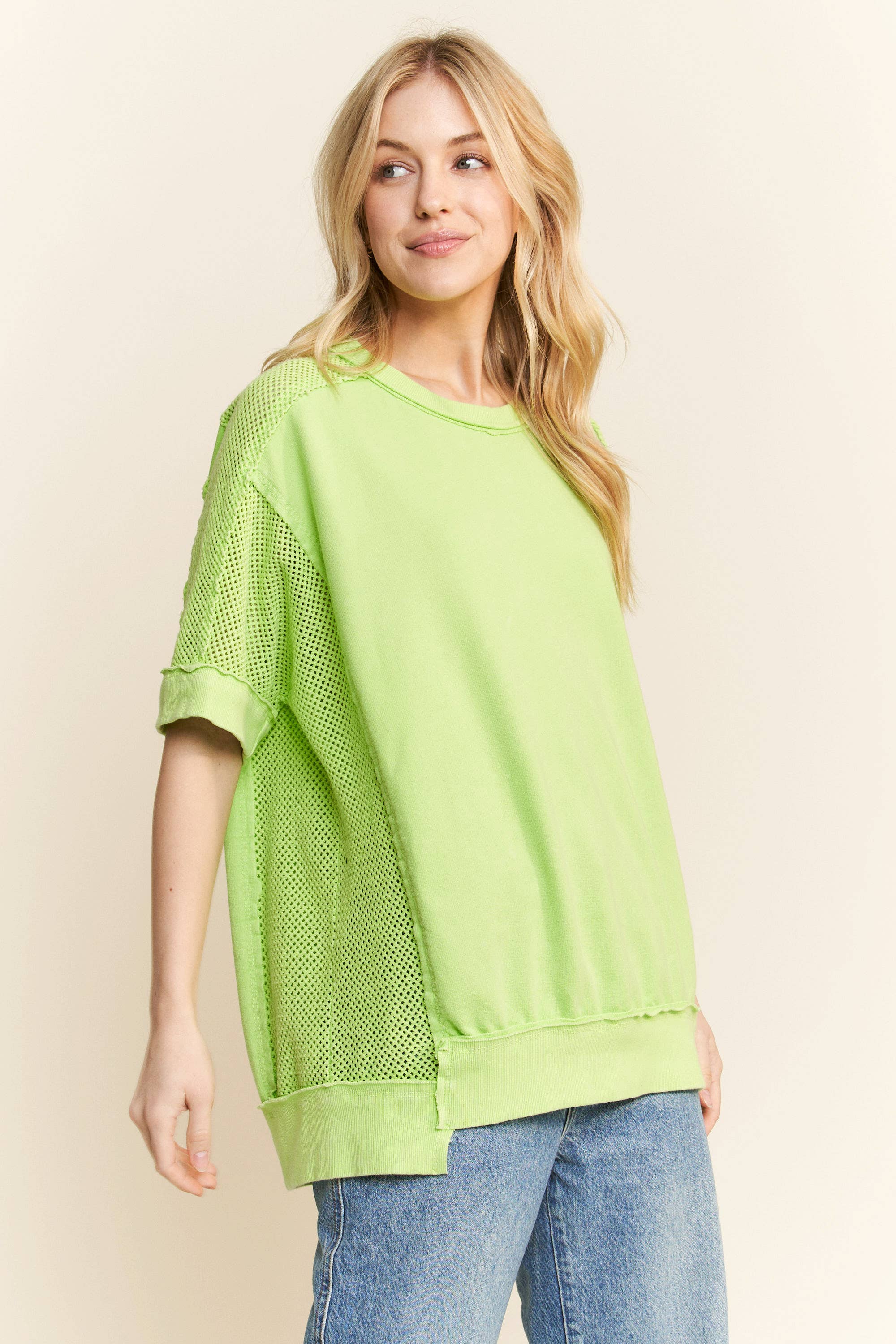 J.Her – wholesale T-shirt – women's – MineralWashed Open Mesh Tshirt HT63337