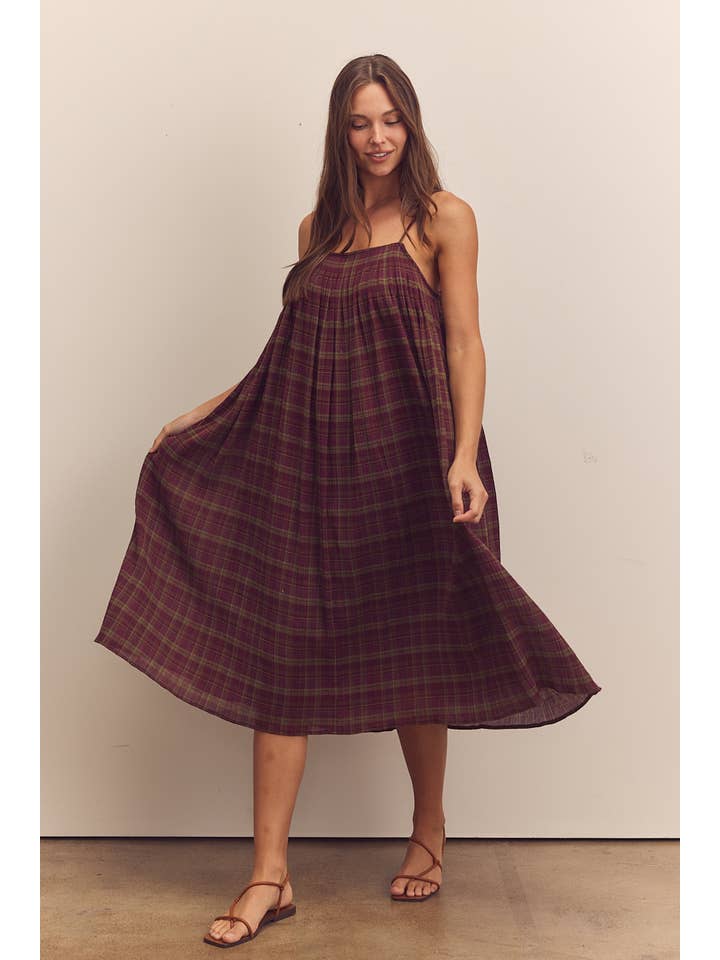 Berry Pleated knee cami dress for wholesale on Faire
