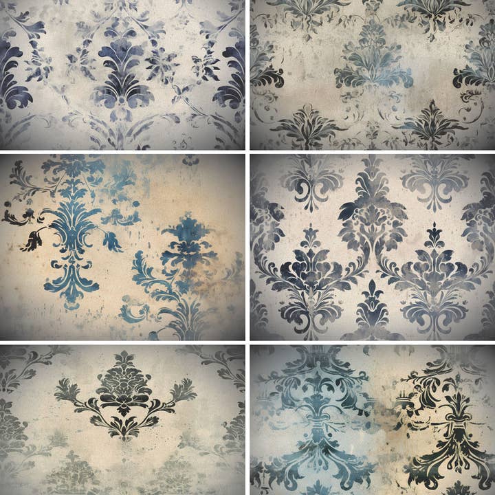 Faded Damask Rispapir til Decoupage - A4 - 6 stk. - til håndværk for engroshandel hos Craft Kreatively