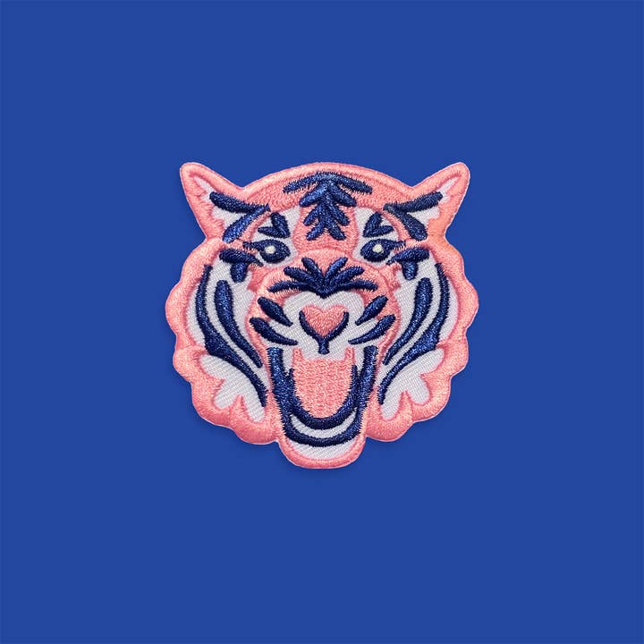Wildkat Studio - Vente Écusson - Patch thermocollant Tigre rose et bleu
