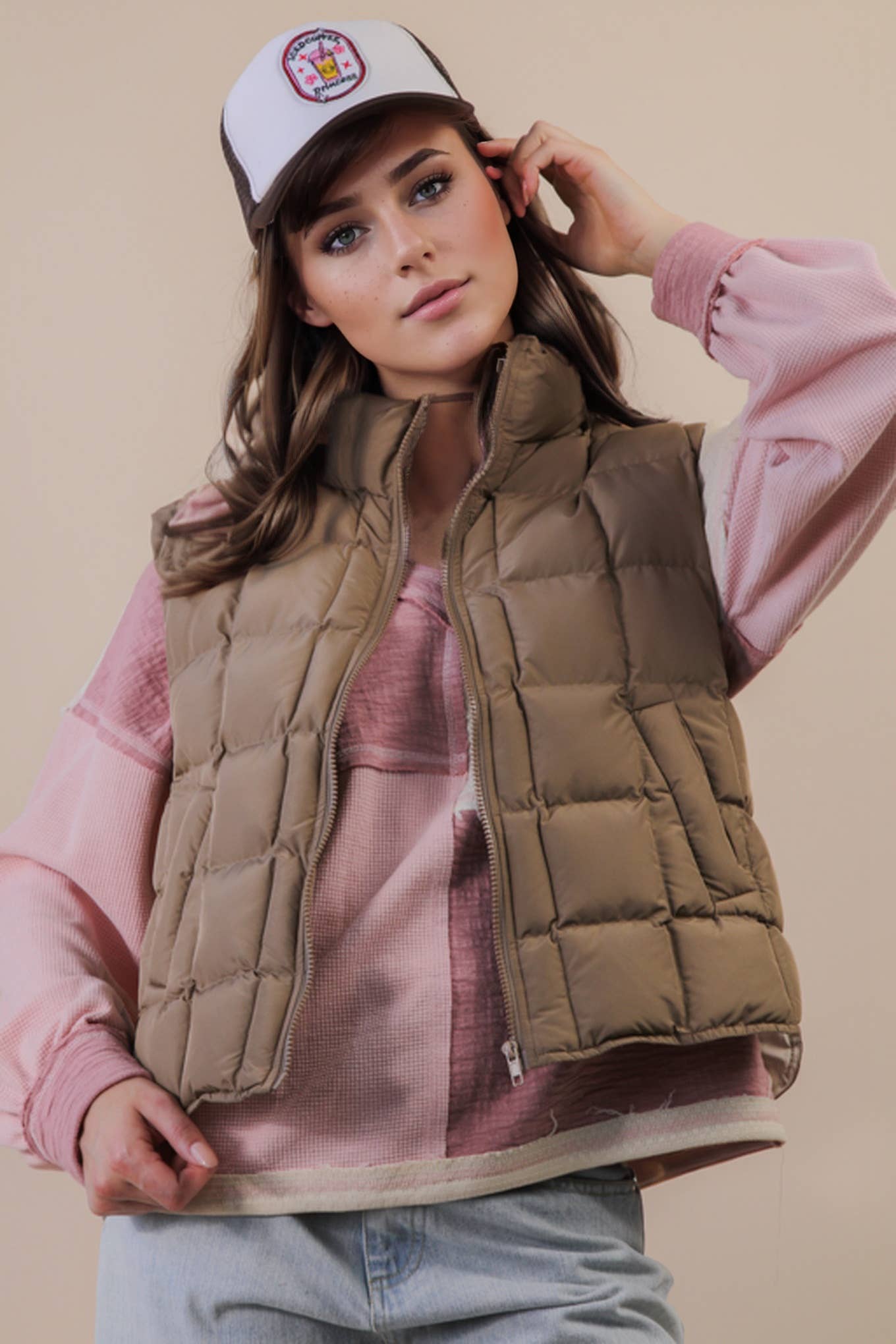 VERY J - Wholesale Outerwear Vest - Women's - NJ90282-Solid & Leopard Puffer Padded Warm Vest24