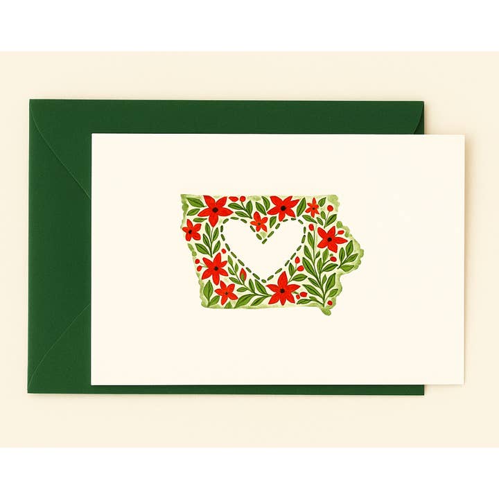 Sweet Julie Marie - Wholesale Christmas card - State of Iowa Christmas Poinsettia Note card