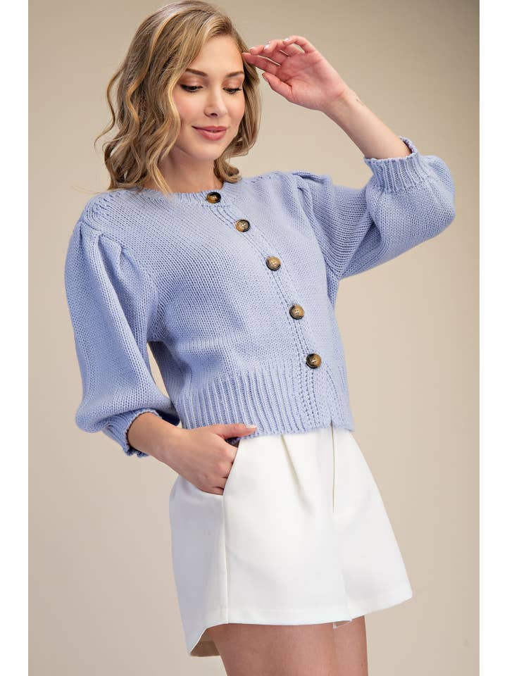 Glam - Wholesale Knit Sweater - Women's - Short Puff Sleeve Button Down Sweater - Reorder Friendly16