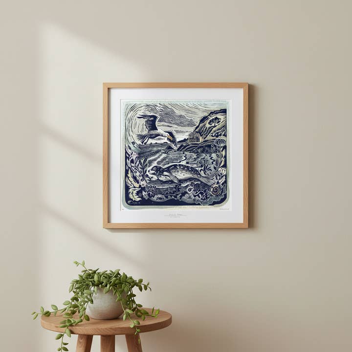 Jamie Poole – wholesale Art print – Among Corals and Shells (Seal) Limited Lino Print1