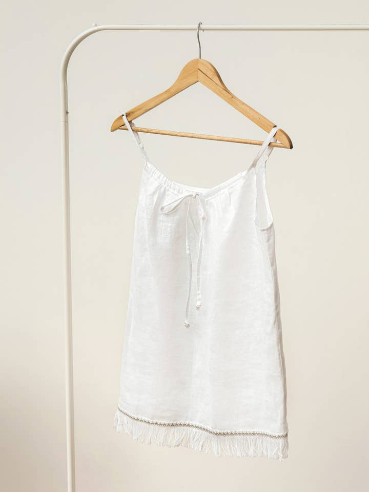 LinenQ – wholesale Sleepwear set – Women's – Linen pajama set with fringe 5