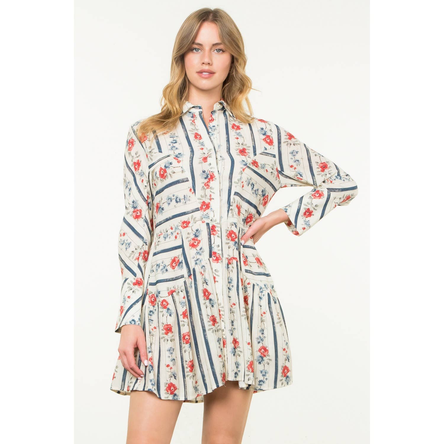 CREAM Long Sleeve Floral Dress for wholesale on Faire9