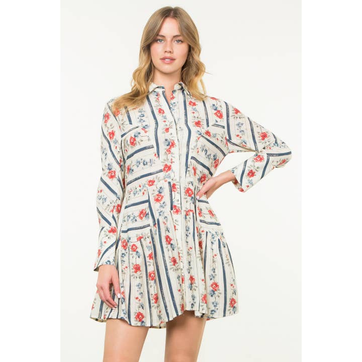 CREAM Long Sleeve Floral Dress for wholesale on Faire9