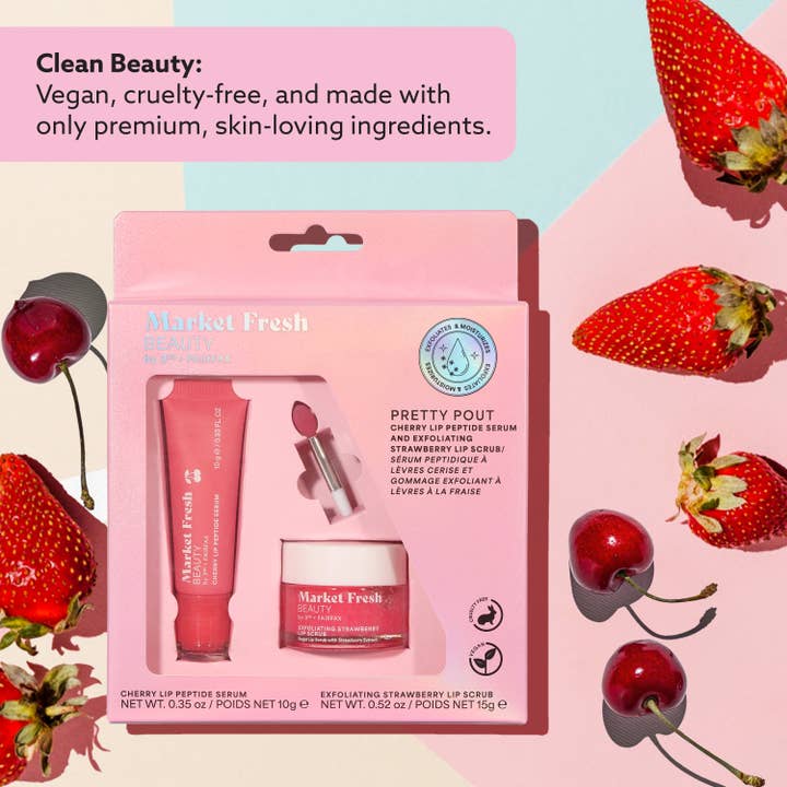 Market Fresh Beauty - Wholesale Lip Scrub/Polish - Market Fresh Beauty Pretty Pout Lip Kit – Exfoliating Strawberry Lip Scrub & Cherry Lip Peptide Serum | Hydrates, Smooths, and Revitalizes | Cruelty-Free & Clean Beauty3
