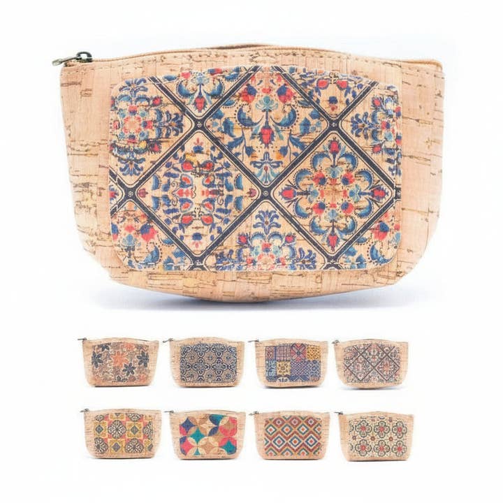 Women's pattern cork coin purse card wallet BAG-047 (5units) for wholesale by Meninas Bonitas Cork