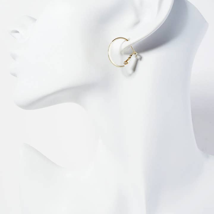 Wild Honey - Wholesale Hoop Earrings - 20mm 14K-Gold-Dipped Textured Latch-Back Hoop Earrings With Flat Center1