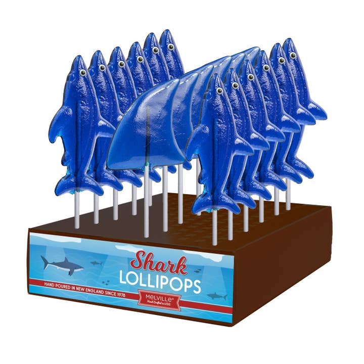 Shark & Fin Lollipops - Assorted for wholesale by Melville Candy Company