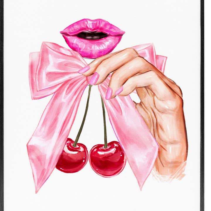Läppar & Feminina Körsbär - Inramad Väggkonst för wholesale av Stupell Industries