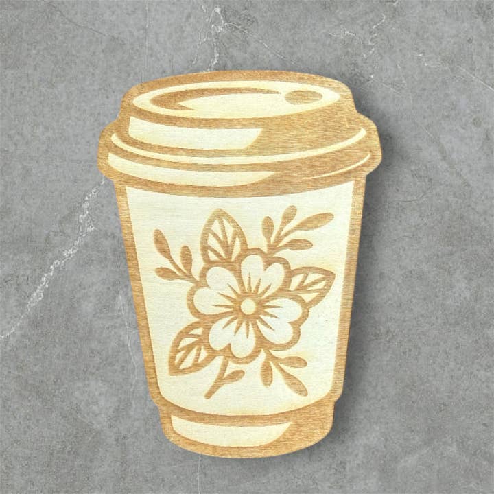 Magnete in Legno a Forma di Tazza Floreale da Asporto per la vendita all'ingrosso da parte di Daisy Ridge