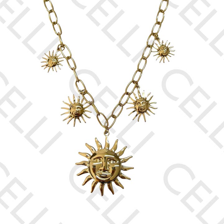 Collier/Bague/Boucle d'oreille en Acier - Soleil pour la vente par Celli Biju