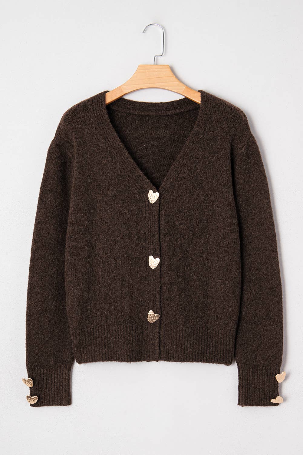 Aapparella - Wholesale Cardigan - Women's - Heart Metal Button V Neck Sweater Cardigan | S-XL2