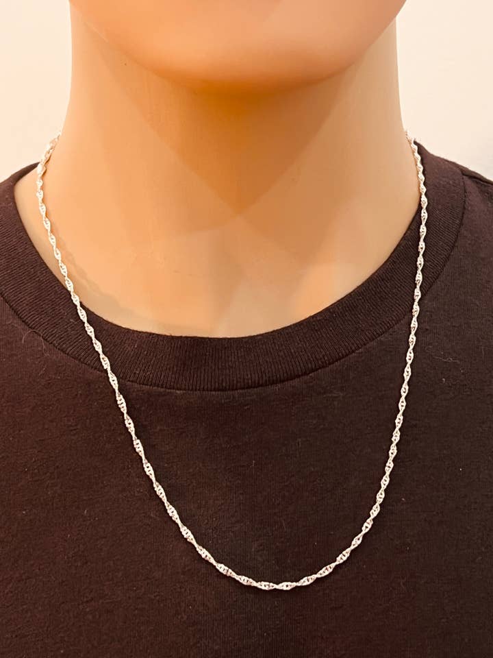 Sterling Silver Singapore Chain | Elegant Twisted Chain for wholesale by Haus of Monogram