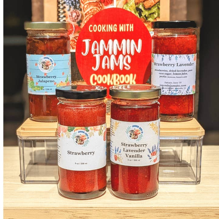4 Pack w/ Cookbook - Strawberry Pack for wholesale by Jammin Jams TN LLC