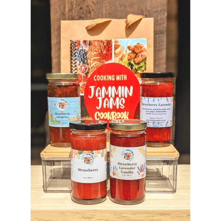 4 Pack w/ Cookbook - Strawberry Pack for wholesale by Jammin Jams TN LLC