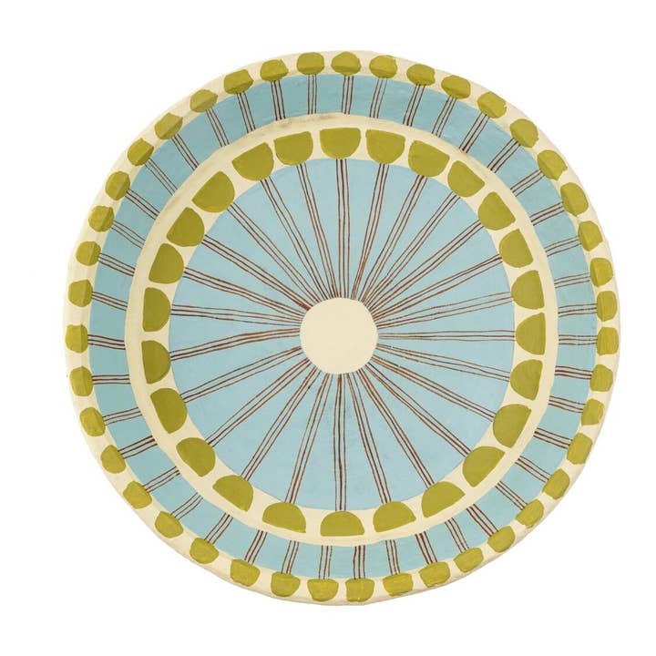 Indaba Trading - Wholesale Decorative Tray - Painted Paper Mache Tray L, Blue Stripe1